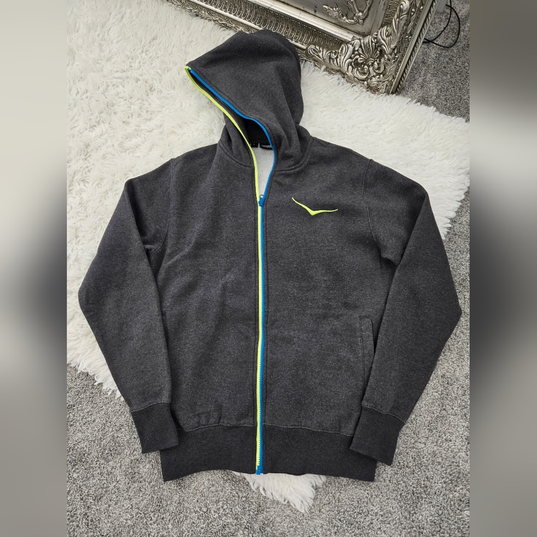Men's Charcoal Zip-Up Hoodie With Neon Trim